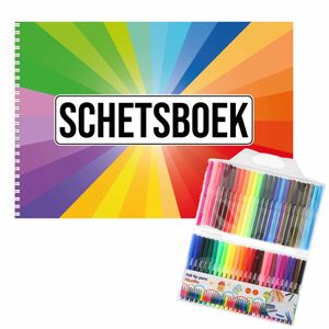 Schetsboek Kleurenwaaier thema A4 50 paginas met 50 viltstiften   -