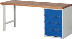 Promat Werkbank | serie BK 650 | B2000xD700xH840mm beukenhout massief | lichtgrijs RAL7035 gentiaanblauw RAL5010 | 4 laden - 9000425526 9000425526