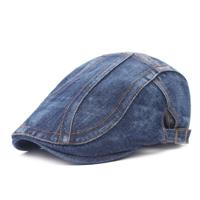Mannen/vrouwen stiksels gewassen denim baret grootte: verstelbaar (donkerblauw)