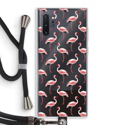 Flamingoprint groen: Samsung Galaxy Note 10 Plus Transparant Hoesje met koord