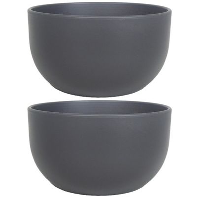 2x stuks bloempot schaal mat antraciet grijs keramiek voor kamerplant H14 x D26 cm