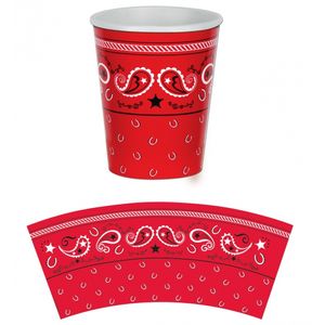 Drinkbekertjes Western/Boeren zakdoek rood thema 8x stuks van karton