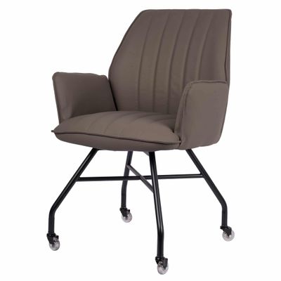 Eetkamerstoel op wieltjes cappuccino kunstleer