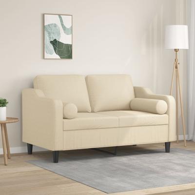 Tweezitsbank met sierkussens 120 cm stof crèmekleurig