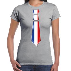 Verkleed T-shirt voor dames - stropdas Frankrijk - grijs - supporter - themafeest