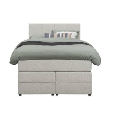 Leen Bakker - Boxspring Met Opbergruimte Liv Geblokt - Ecru - 120x200 Cm - Stof - Crème