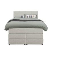 Leen Bakker - Boxspring Met Opbergruimte Liv Geblokt - Ecru - 120x200 Cm - Stof - Crème