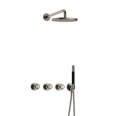 Hotbath Cobber - CW7067 - Inbouw Regendoucheset - Geborsteld Nikkel - 2 Stopkranen - Thermostatisch - Wandarm 40 cm - Hoofddouche 200 mm - Staafhanddouche - Waterbesparend