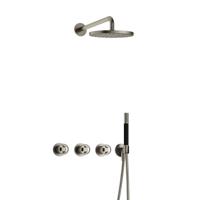 Hotbath Cobber - CW7067 - Inbouw Regendoucheset - Geborsteld Nikkel - 2 Stopkranen - Thermostatisch - Wandarm 40 cm - Hoofddouche 200 mm - Staafhanddouche - Waterbesparend