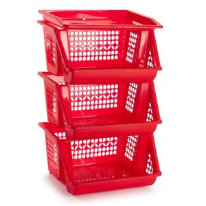 2x Rode opberg kratten/kasten/organizers 3 vakken 62 x 32 cm