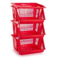 2x Rode opberg kratten/kasten/organizers 3 vakken 62 x 32 cm