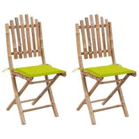 Tuinstoelen 2 st inklapbaar met kussens bamboe
