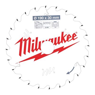 Milwaukee Cirkelzaagblad voor Hout | Ø 190mm Asgat 30mm 24T - 4932471300