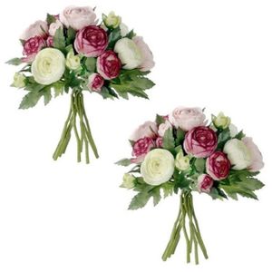 3x stuks roze Ranunculus/ranonkel kunstbloemen boeket 22 cm