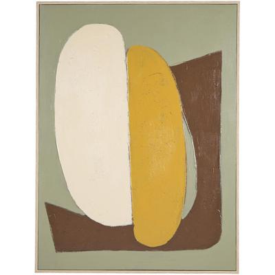 Leen Bakker - Schilderij Abstract Craft Groen - 80x60 Cm - MDF - Roze#Geel#Groen#Bruin - 3.5x60x80 Cm