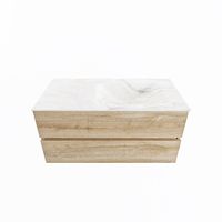 MONDIAZ VICA-DLUX 100cm badmeubel onderkast Washed Oak 2 lades. Inbouw wastafel CLOUD rechts 1 kraangat, kleur Ostra.