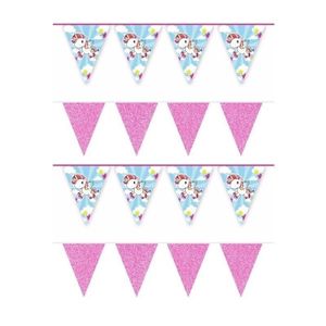 4x Eenhoorn thema vlaggenlijnen print en roze glitters kinderfeestje/kinderpartijtje versiering/decoratie   -