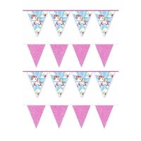 4x Eenhoorn thema vlaggenlijnen print en roze glitters kinderfeestje/kinderpartijtje versiering/decoratie   -