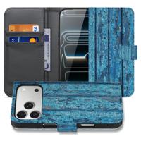 Apple iPhone 17 Pro | Book Case | Afgebladderd Blauw Hout Met Pasjes