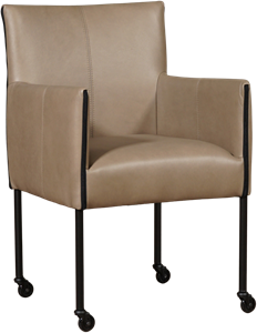 Cognac leren moderne kuipstoel More - poot rond zwart met wiel - Granada leer Sahara (cognac leer)