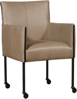 Cognac leren moderne kuipstoel More - poot rond zwart met wiel - Granada leer Sahara (cognac leer)