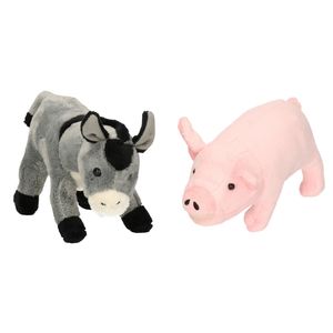 Pluche knuffel boerderijdieren set Ezel en Varken van 21 cm