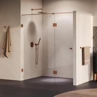 Brauer Void - Carving Nisdeur - 2-Delig - Helder Glas - 170 x 200 cm - Omkeerbaar - met Draaideur 70 cm - Aan Glas - incl. Glascoating - PVD Koper Geborsteld