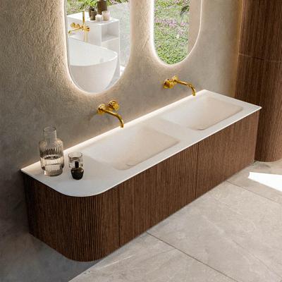 Badmeubel Mondiaz Kurve | 155 cm | Meubelkleur Walnut | Wastafelkleur Talc | Dubbele spoelbak | Zonder kraangaten