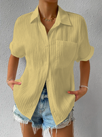 Shirt Collar Casual Buttoned Loose Blouse - thumbnail