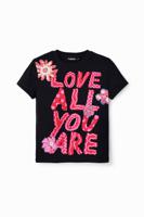 T-shirt met tekst en bloemen - BLACK - XS - thumbnail