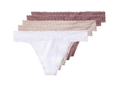 esmara Set van 5 dames strings (Roze/wit, M (40/42))