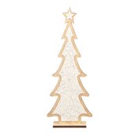 Kerstdecoratie houten kerstboom glitter wit 35,5 cm    - - thumbnail