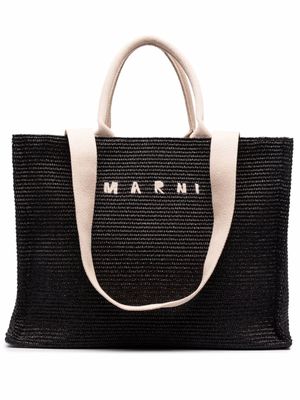Marni sac cabas en raphia à logo brodé - Noir