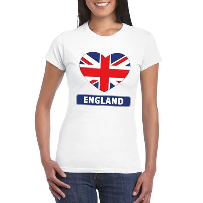 Engeland vlag hartje - t-shirt - wit - dames - supporters