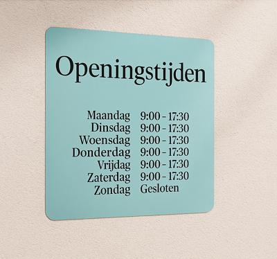Turquoise openingstijden etalage sticker