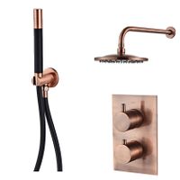Regendouche set SaniClear Copper Pro | Inbouw | Thermostaatkraan | 2-weg | Rond | Geborsteld koper - Zwart