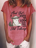 Women's Stil Talking A Cat Crew Neck Casual T-Shirt
