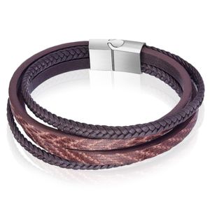 Leren armband Mendes heren Edelstaal Multi Bruin-18.5cm