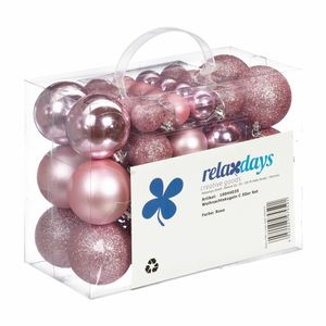 Relaxdays kerstballen - 50x st - lichtroze - 3, 4 en 6 cm - kunststof - mat/glans/glitter