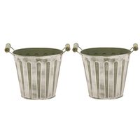 Emmer/plantenpot/bloempot - 2x - zink - legergroen - D15 x H13 cm