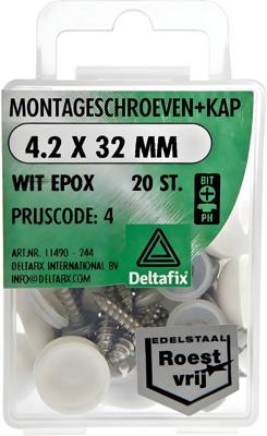 Montageschr. 4,2x32mm wit/rvs 20st - Deltafix