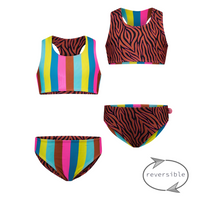 Just Beach Meisjes reversibel bikini sportief - Caramel zebra - thumbnail