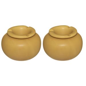 Atmos Fera 2x stuks keramiek stormasbak rond okergeel 13 x 9 cm