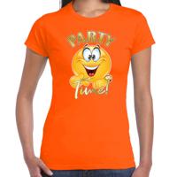 Verkleed t-shirt voor dames - oranje - party time emoji - Koningsdag/themafeest