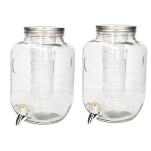 2x Glazen drank dispensers/limonadetappen met kraantje 4 liter