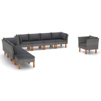 9-delige Loungeset poly rattan en eucalyptushout grijs