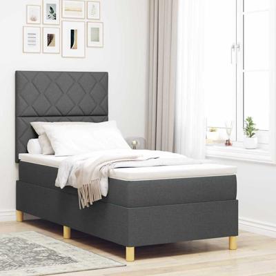 Boxspringbed met Matras & LED Donkergrijs 100x200 cm Stof