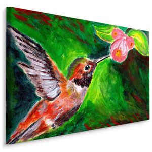 Schilderij - Prachtig geschilderde Kolibrie (print op canvas) Multikleur