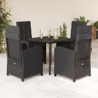 5-delige Tuinset met kussens poly rattan zwart