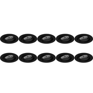Spot Armatuur 10 Pack - Pragmi Delton Pro - GU10 Inbouwspot - Rond - Zwart - Aluminium - Kantelbaar - Ø82mm